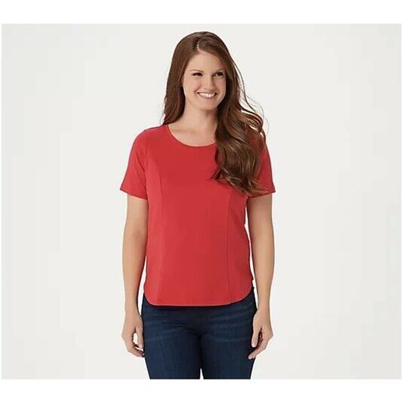Bob Mackie Womens Essentials Scoopneck Tee XS Red Tshirt Short Sleeve QVC NWOT - Picture 1 of 7